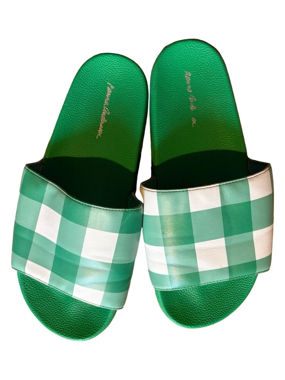 HANNA ANDERSSON Green Gingham Slide Sandals